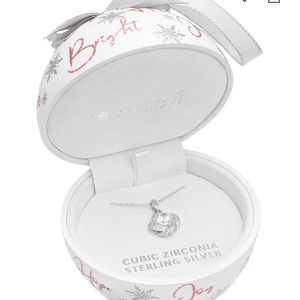Ornament box w/ cubic zirconia love knot 18” pendant necklace sterling silver